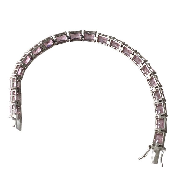 Ross-Simons 925 Sterling Silver Pink Cubic Zirconia Tennis Bracelet. Prong 7" - Picture 3 of 11